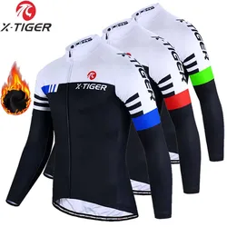 X-TIGER Winter Thermal Cycling Jersey Long Sleeve Pro Slim Fit Long Sleeves Cycling Jersey Men Women Breathable Cycling Maillot