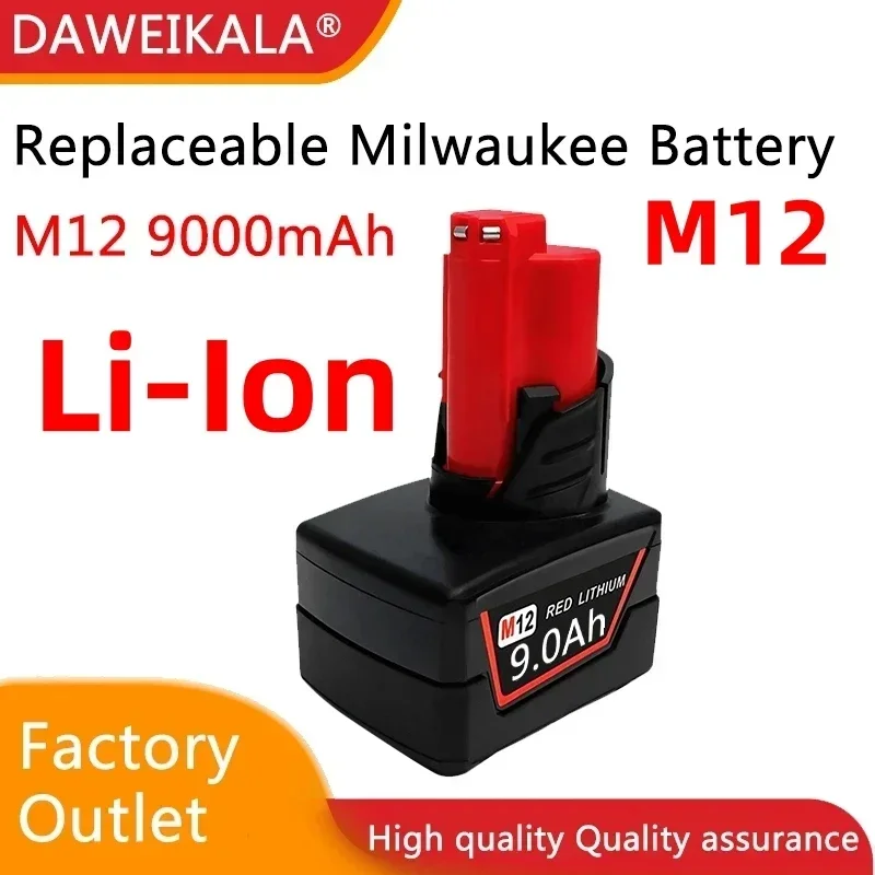 

Milwaukee M12 12V Battery 9.0Ah Rechargeable Battery Suitable for XC Power Tools 48-11-2402 48-11-2411 48-11-2401 MIL-12A-LI