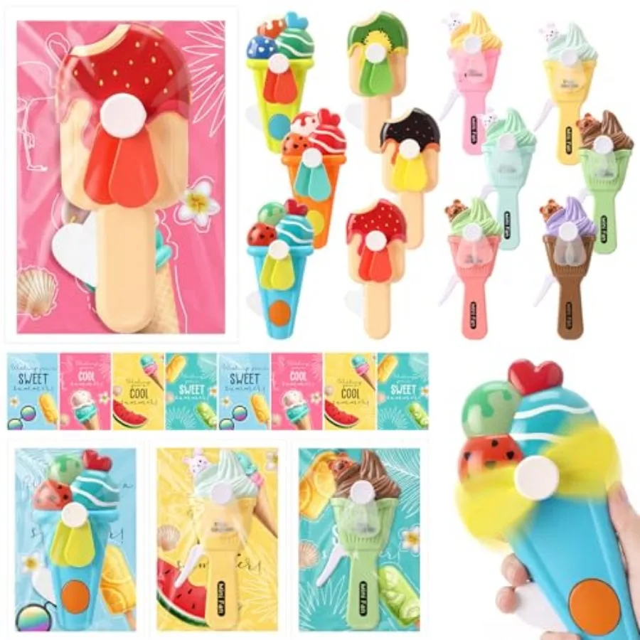 

2026 Graduation Gifts Summer Ice Cream Mini Portable Fans with Cards Cute Cartoon Handheld Press Cooling Fans for Graduate Birt