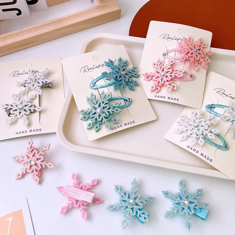 2PCS New Princess Snowflake Girls Lovely Hairpins Children Headwear Hairgrip Hair Clips Barrettes Hair Accessories