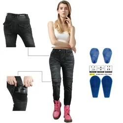 Motorcycle Pants Pantalon Moto Jeans PK718 Woman Boyfriends Motorcycle Leisure Women's Jeans Riding High Waist Jeans Gears