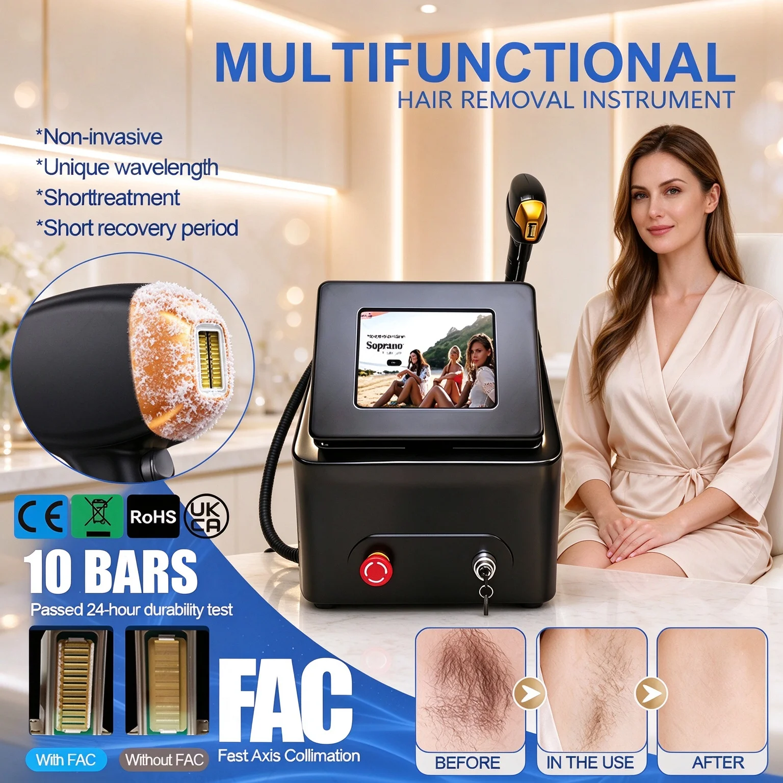 Portable 5‑Wavelength Diode Laser Hair Removal 755 808 830 940 1064nm Ice Cooling Painless Epilator For Salon Skin Rejuvenation