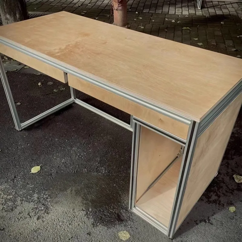 Long Modern Desk Home Work Writing Bedroom Aluminum Profile Computer Solid Wood Student