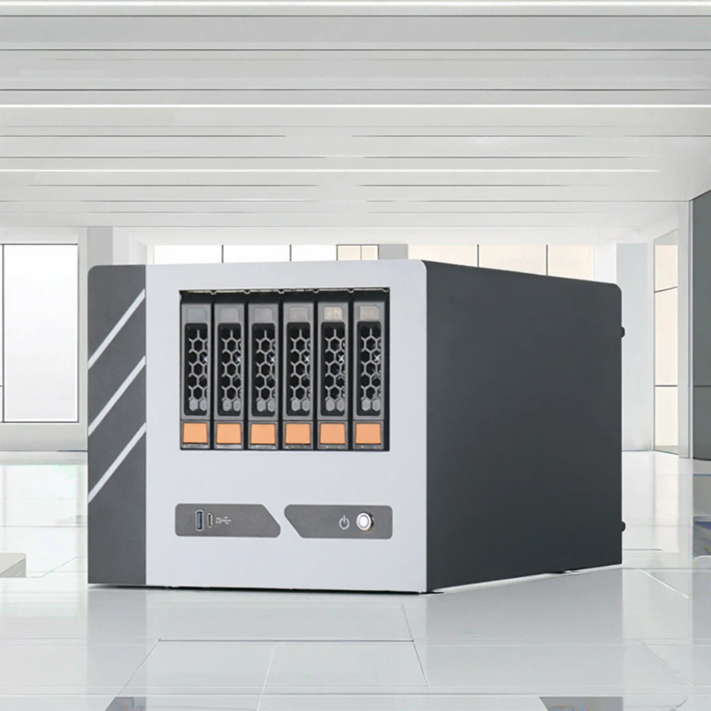 Hot-Swappable 6-Drive NAS PC Case with Mini-ITX Motherboard Home Storage Server with Power Supply and Fan Used Stock Product