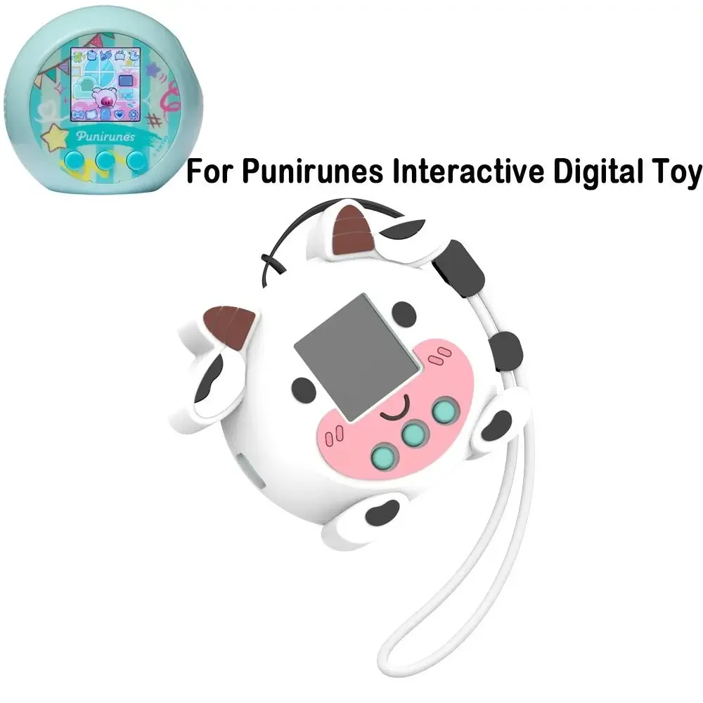 

Cartoon Cow Silicone Case for Punirunes Interactive Digital Toy Anti-Scratch Shockproof Protective Cover with Lanyard
