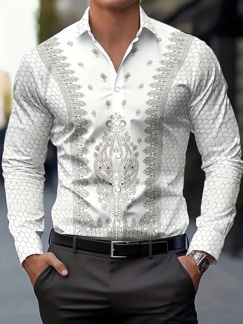 Camicia a maniche lunghe da uomo, Camicia con bottoni, Camicia casual Primavera Estate Stampa floreale Maniche lunghe, Alla moda, Comoda