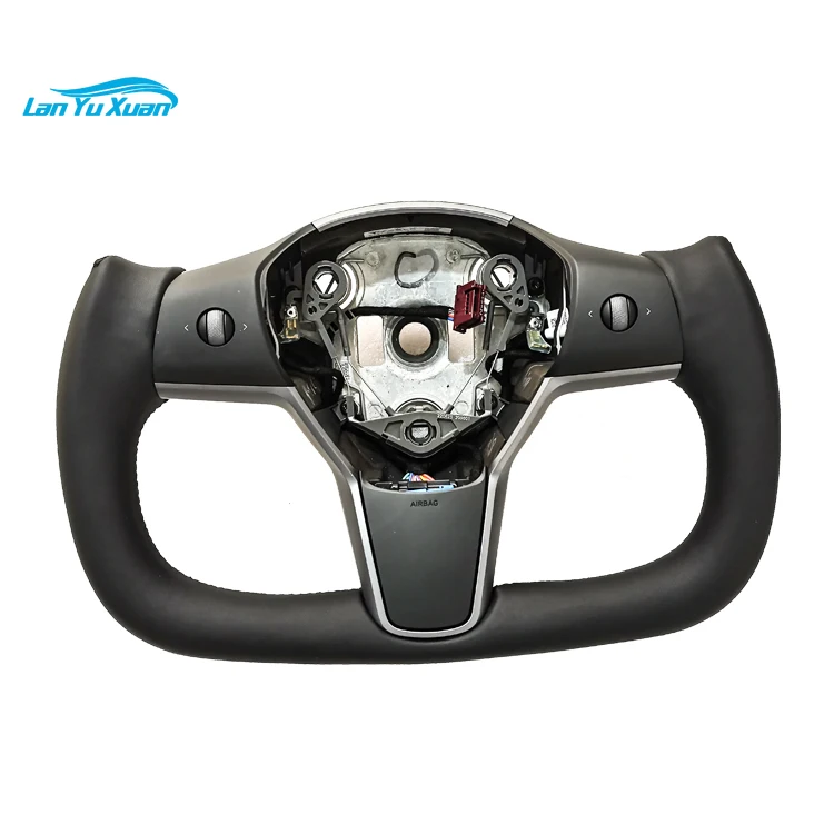 

2022 New Car Black Leather Carbon Fiber Steering Wheel For Tesla Model 3 Y X S Yoke Plaid Steering Wheel