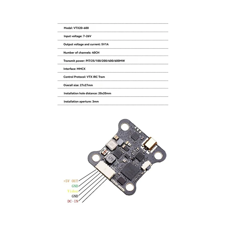 Transmisor FULL-5.8G 40CH VTX FPV 25/100/200/400/600Mw 7-26V VTX ajustable para Dron de carreras con visión en primera persona de largo alcance RC