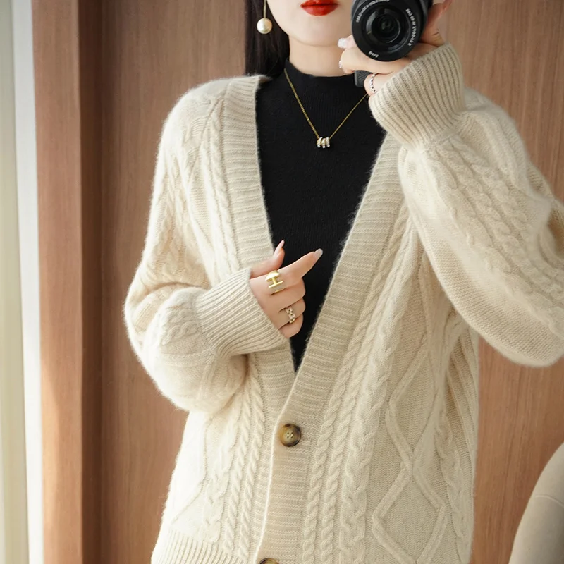 

Women Jacket 100% Pure Cashmere Knitwear Hot Sale Winter Vneck soft Warm Sweater Female Tops Cardigan Free Shipping