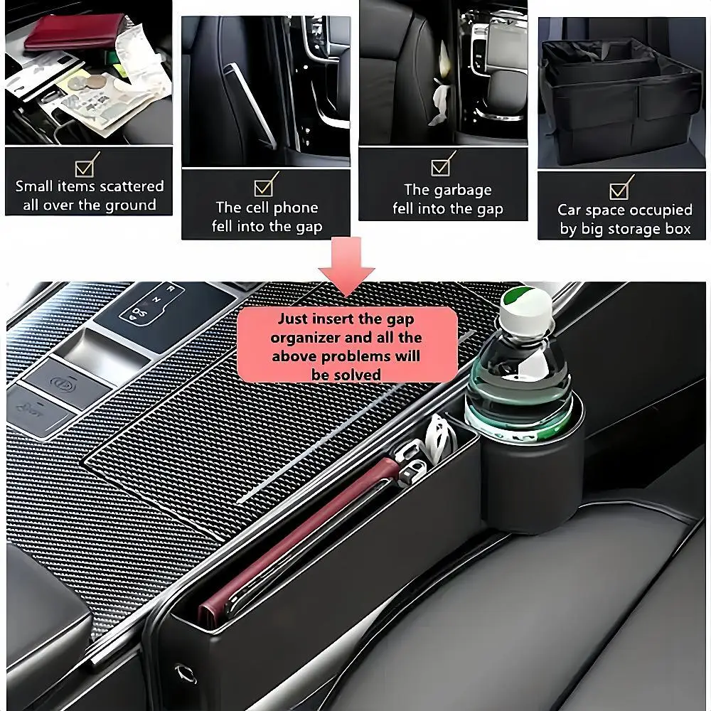 1pc Seggiolino auto Gap Filler Organizer con portabicchieri Scatola portaoggetti per sedile laterale auto in pelle PU Organizzatore interno auto multifunzionale F
