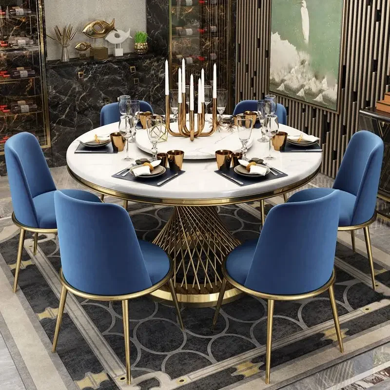 Restaurant Dining Table Sets Design Nordic Style Round Marble Dining Room 6 Chairs And Table With Turntable