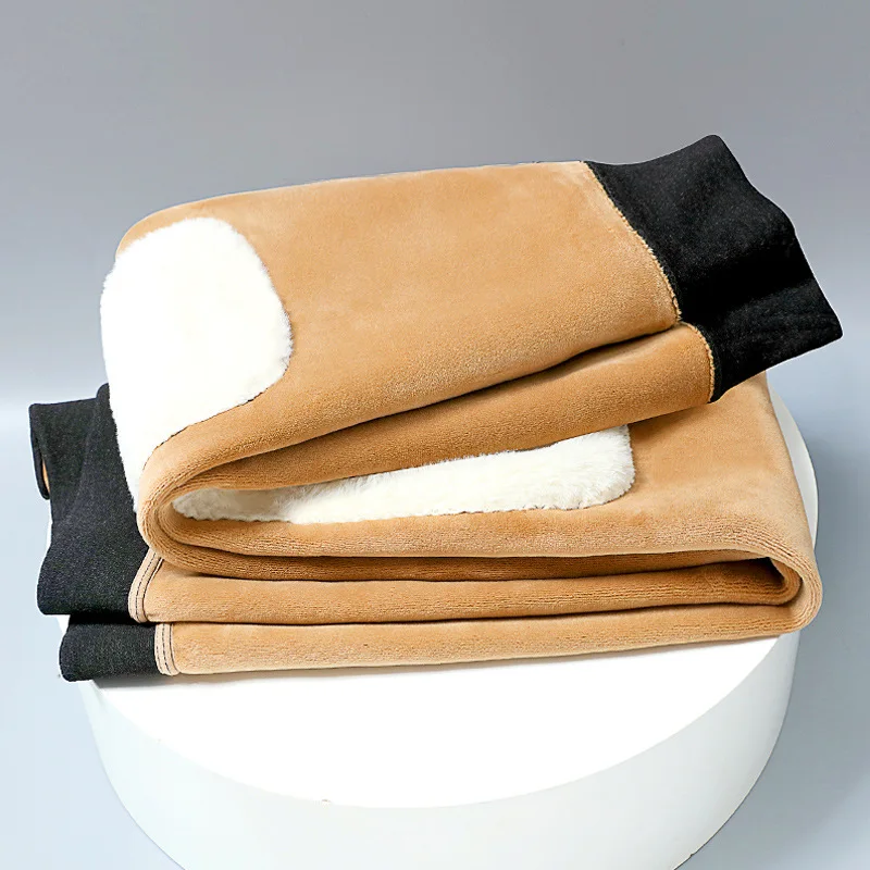 

Men's Thermal Fce Lined Thiened High Waist Cotton Trousers Winter Warm Boting Pants Large Size Cold Proof Long Trousers