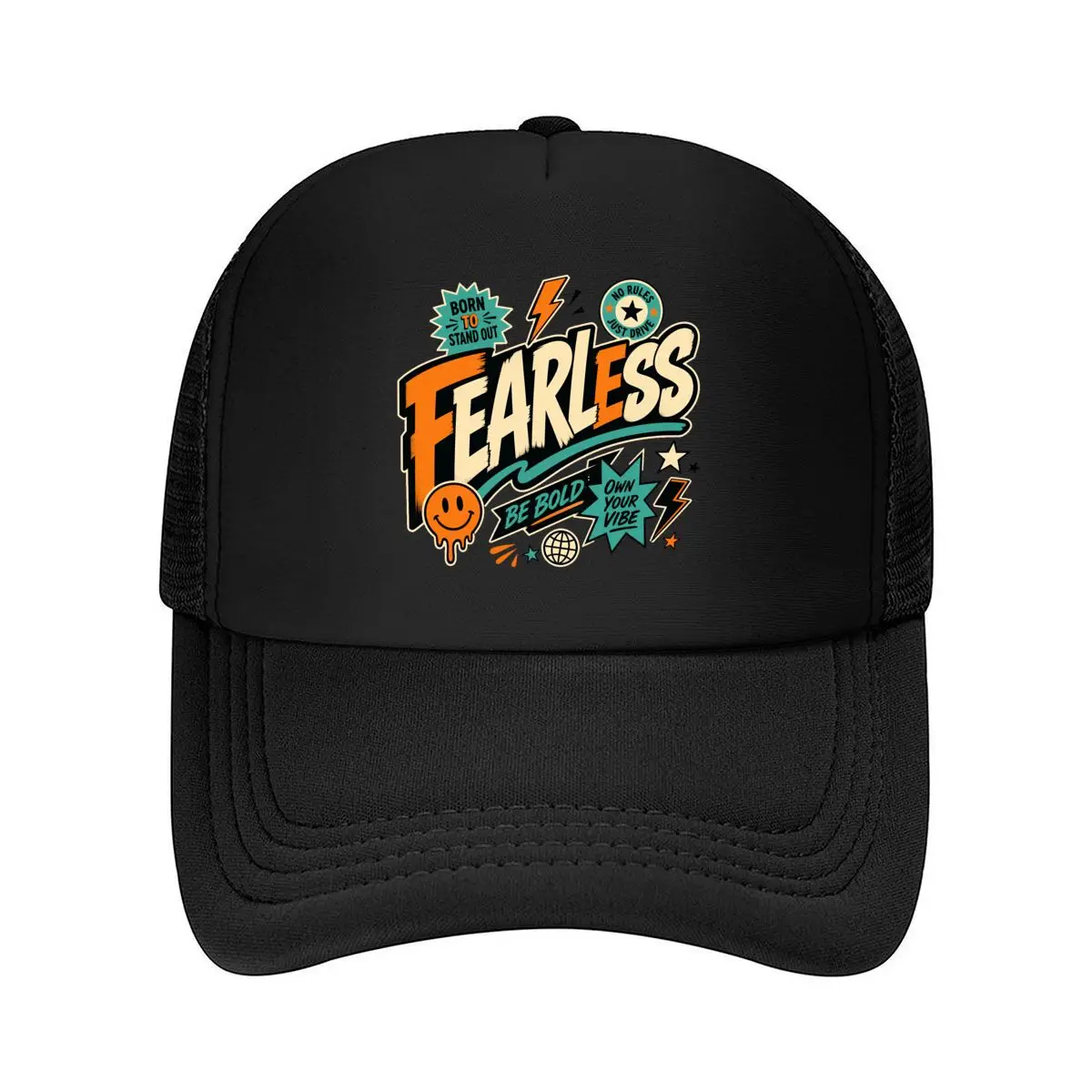 Casquette de baseball en maille graphique rétro Fearless Statement, en polyester, ajustable, pour l'été, modèle Forward Observations