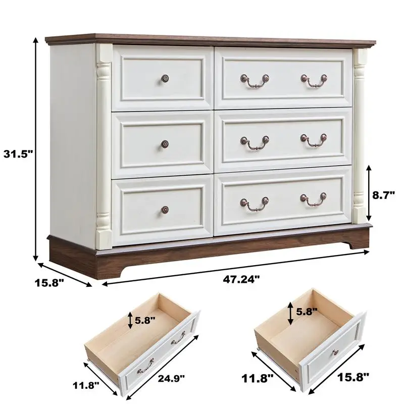 ตู้ลิ้นชัก 6 ชั้นสไตล์เรียบง่าย, ตู้เก็บของไม้สำหรับห้องนอนและห้องนั่งเล่น, ดีไซน์แข็งแรงทนทาน, บ้านที่มีสไตล์