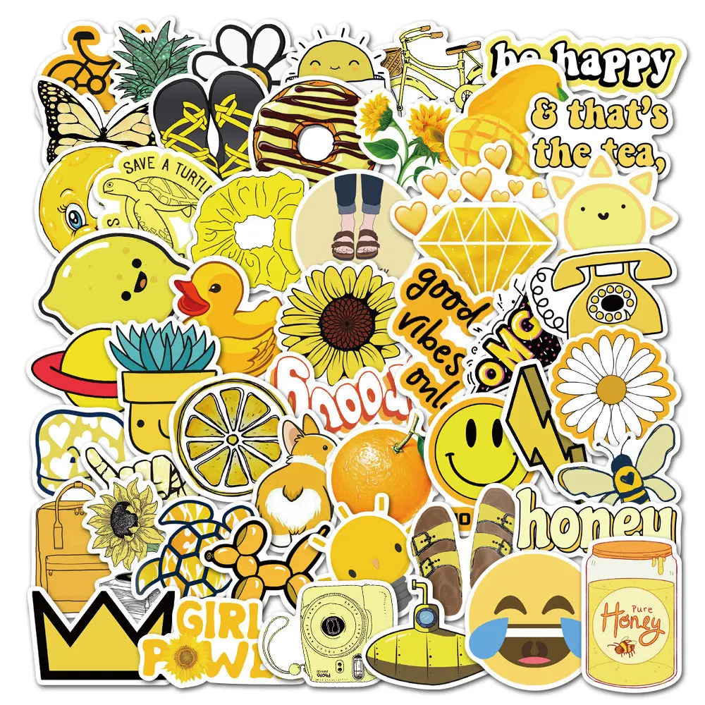 50PCS Yellow Non-Repetitive Waterproof Removable Cute Cartoon Trolley Case Small Fresh Stickers