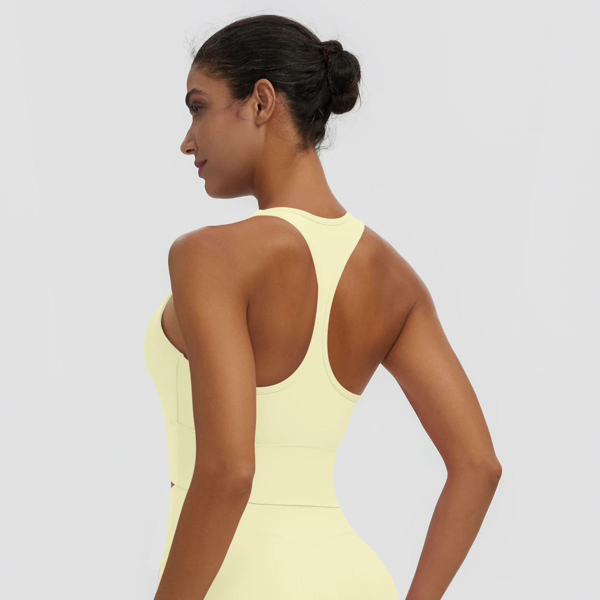 Rooftrellen Damen Einfarbige Yoga-Weste mit Raffung, schönem Rücken, I-förmigem Design, Yoga-Top mit Brustpolster, stoßfestes Workout-Top – Detail 26