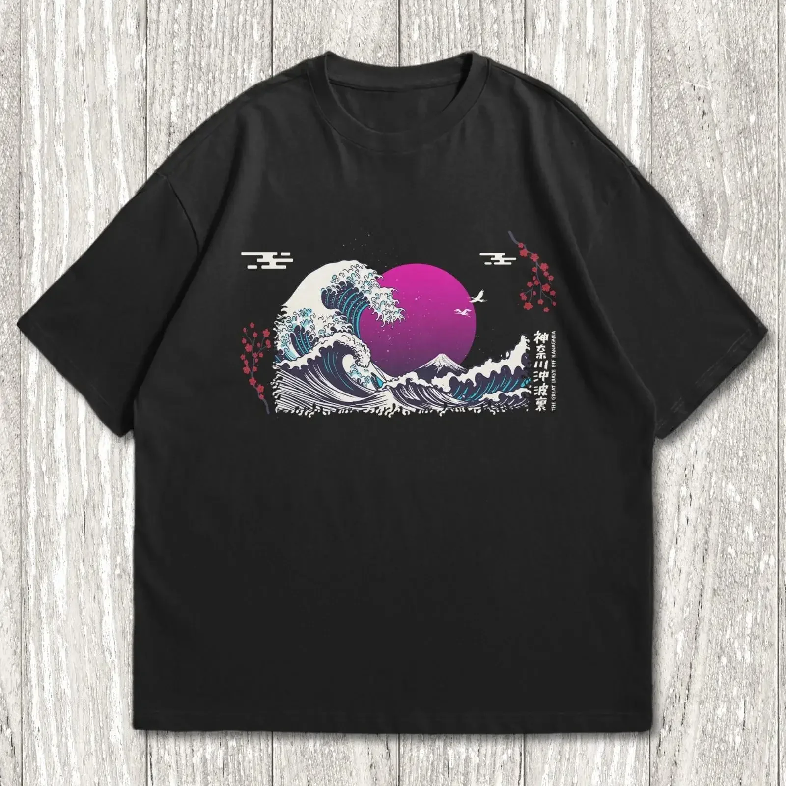 Tolles Wave Off Kanagawa T Shirt Sakura Hokkaido Hokusai vintage Washed Soft fashion Casual Breathable Stylish