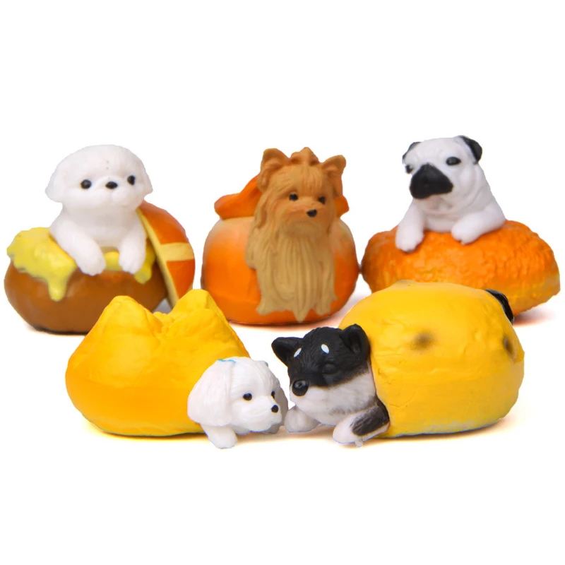 5PCS/Sets Cartoon Animal Landscape Food Series Puppy Dogs Pug Siberian Husky Models Decorations Mini Figures for Baby Kids Toys