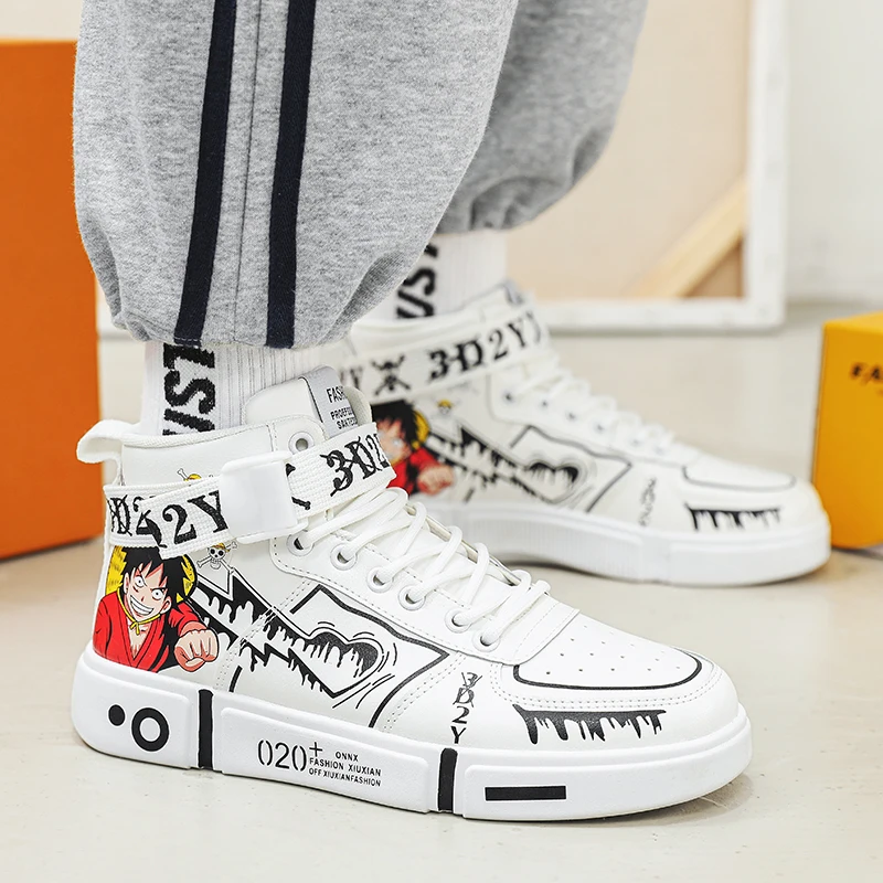 New Men Shoes Male High-Top Board Shoe Autumn Winter Cartoon Graffiti Boy Girl Student Sneaks Casual Sports Shoes Women Sneakers