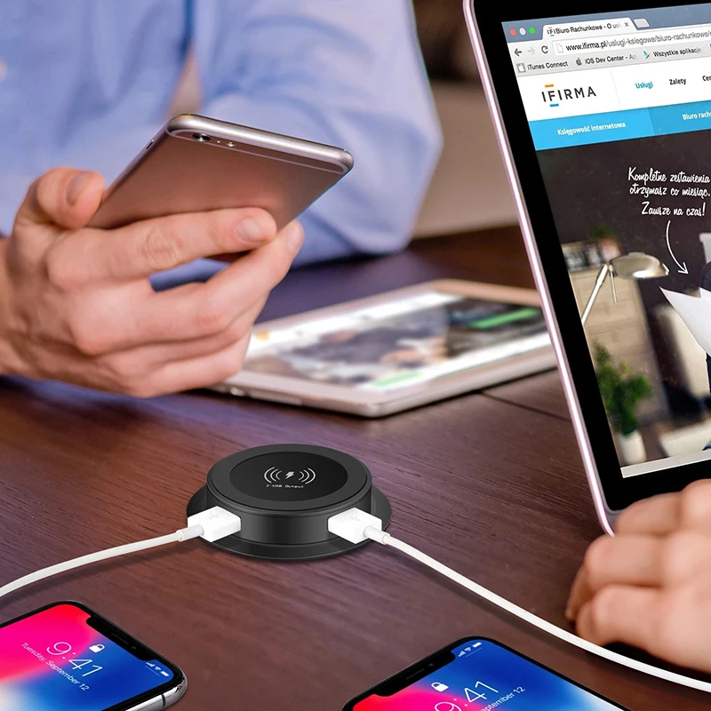 Furniture Inlaid Desktop Lifting Multi-functional Smart QC3.0 Wireless Fast Charging Charger Hub Is Widely Compatible