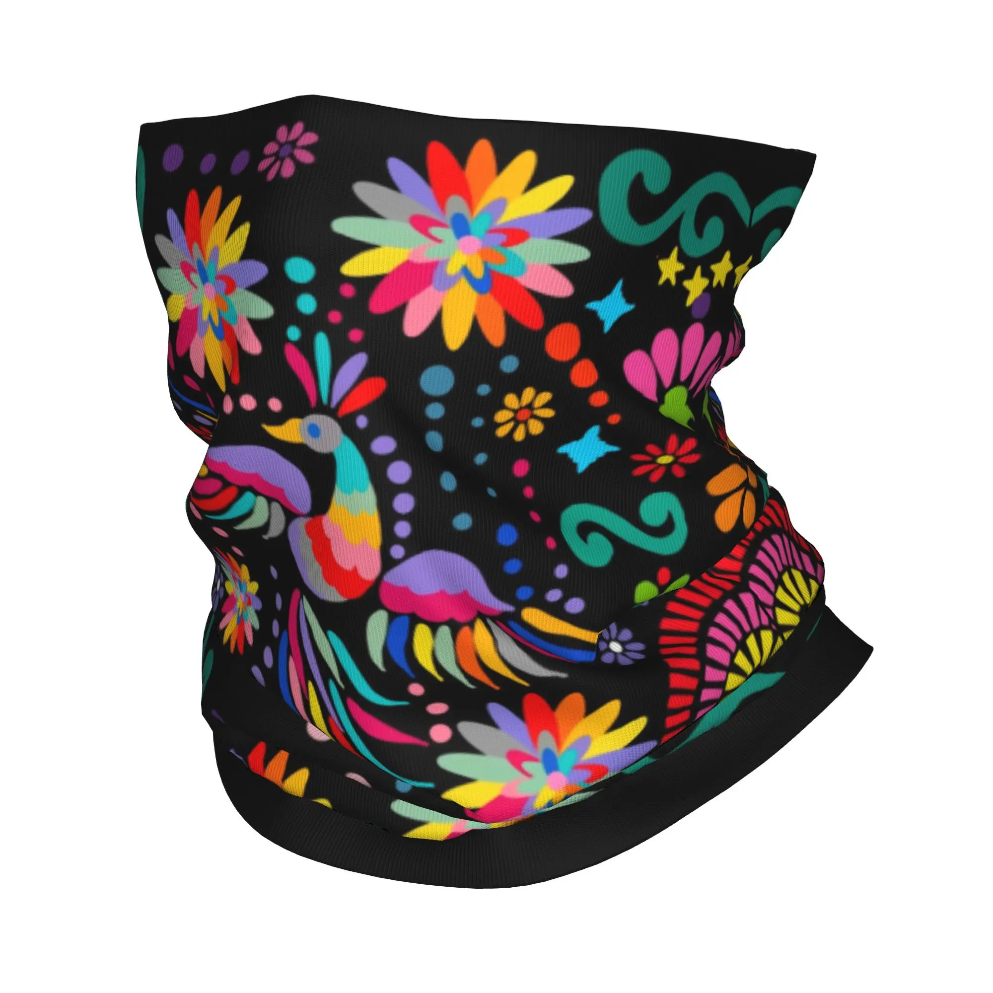 Custom Mexican Floral Flower Textile Bandana Neck Warmer Men Women Winter Hiking Ski Scarf Gaiter Colorful Embroidery Face Cover