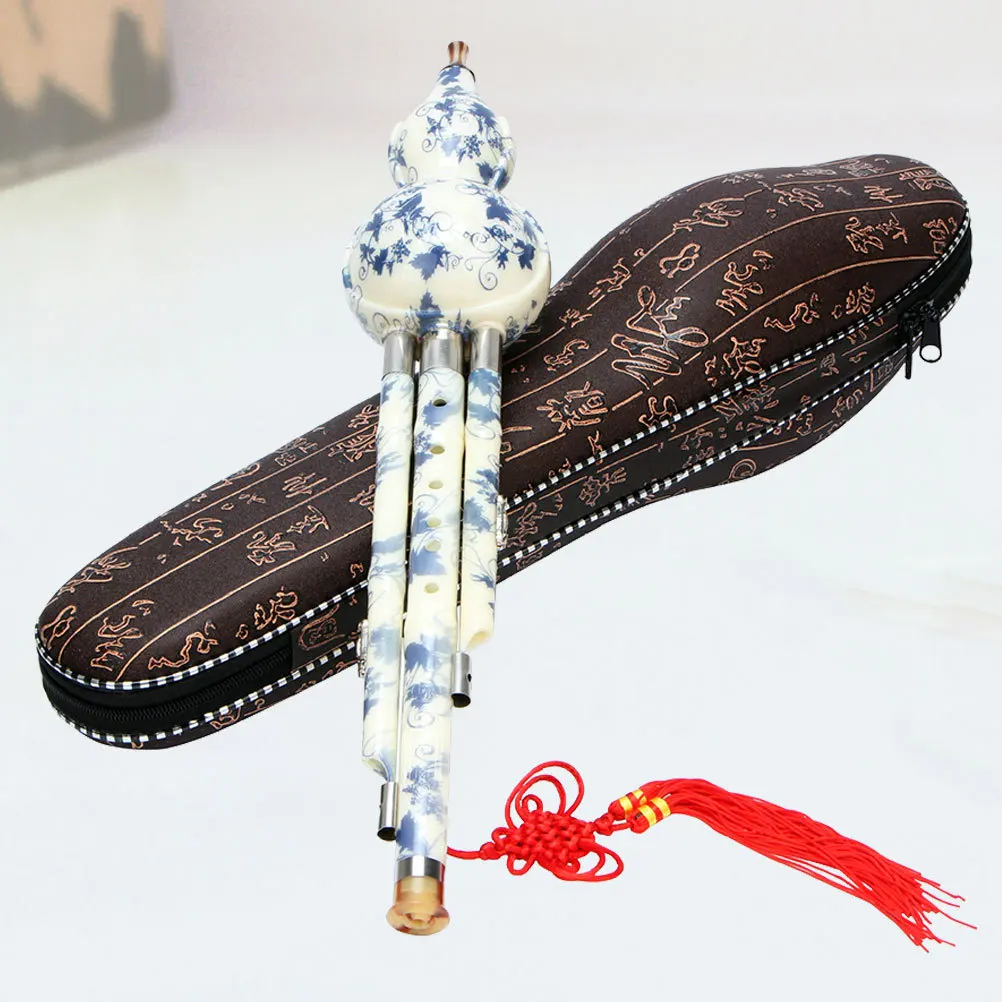 

Chinese Traditional Instrument Cucurbit Flute Synthetic Porcelain Beautiful Sound Beginner Friendly Exquisite Blue White