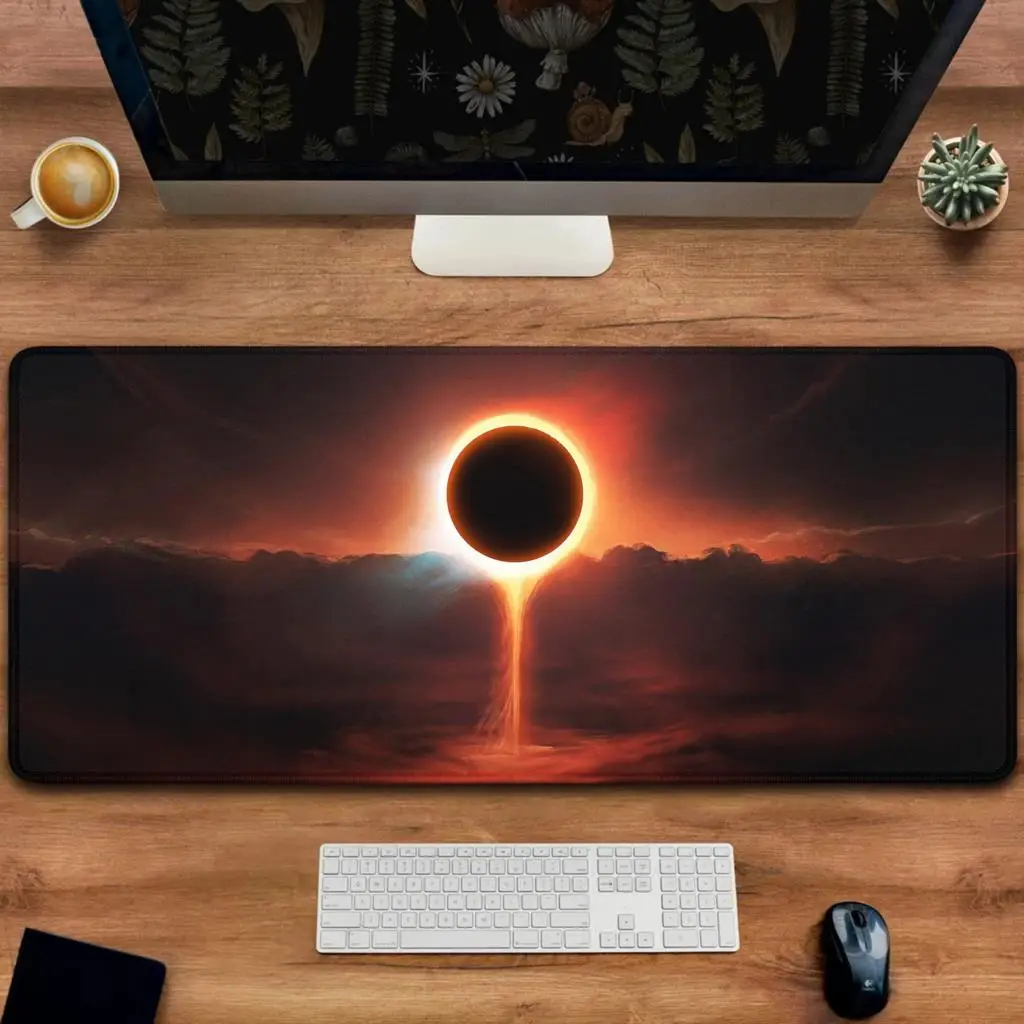 Mouse Mat Desk Pad Eclipse Artwork Mouse Pad Solar Eclipse Fantasy Art Gaming Mousepad Celestial Event Laptop Keyboard Carpet