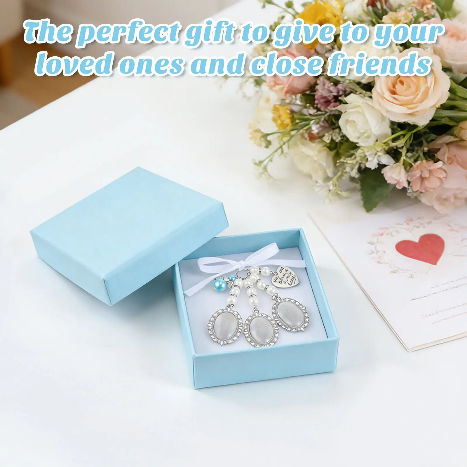 

1Set Pearl Heart Pendant Wedding Bouquet Photo Charms DIY Photo Frame Charms Memorial Picture Frame Pendant Tray Jewelry