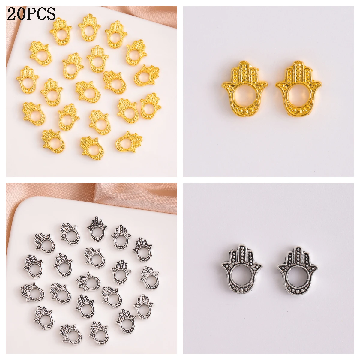 20 pieces 1.5cm × 1.3cm three color center hollowed out glove DIY handmade necklace pendant chain jewelry accessories