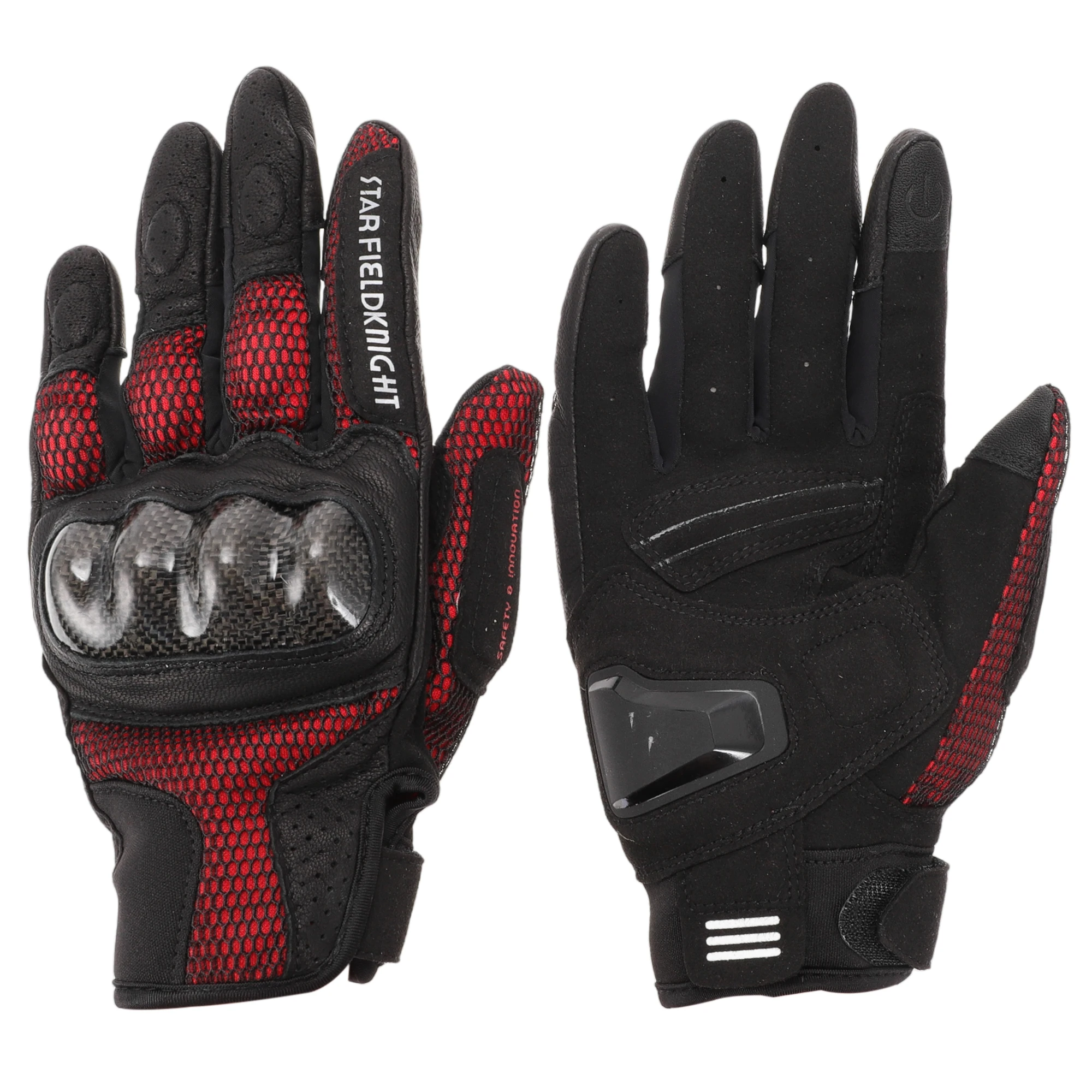 Motoforti S XXL Motorcycle Gloves Breathable Full Finger Gloves Carbon Fiber Pattern Leather Outdoor Gloves Black Red 1 Pair