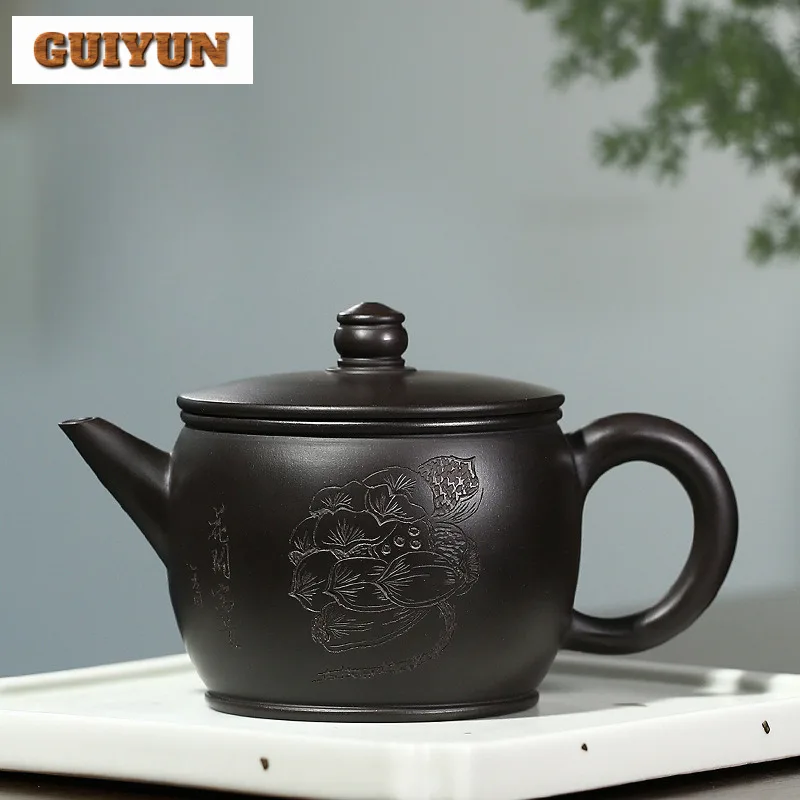 

250ml Classic Yixing Purple Clay Teapots Handmade Large Caliber Pot Raw Ore Black Zhu Mud Kettle With Filter Zisha Tea Set Tea