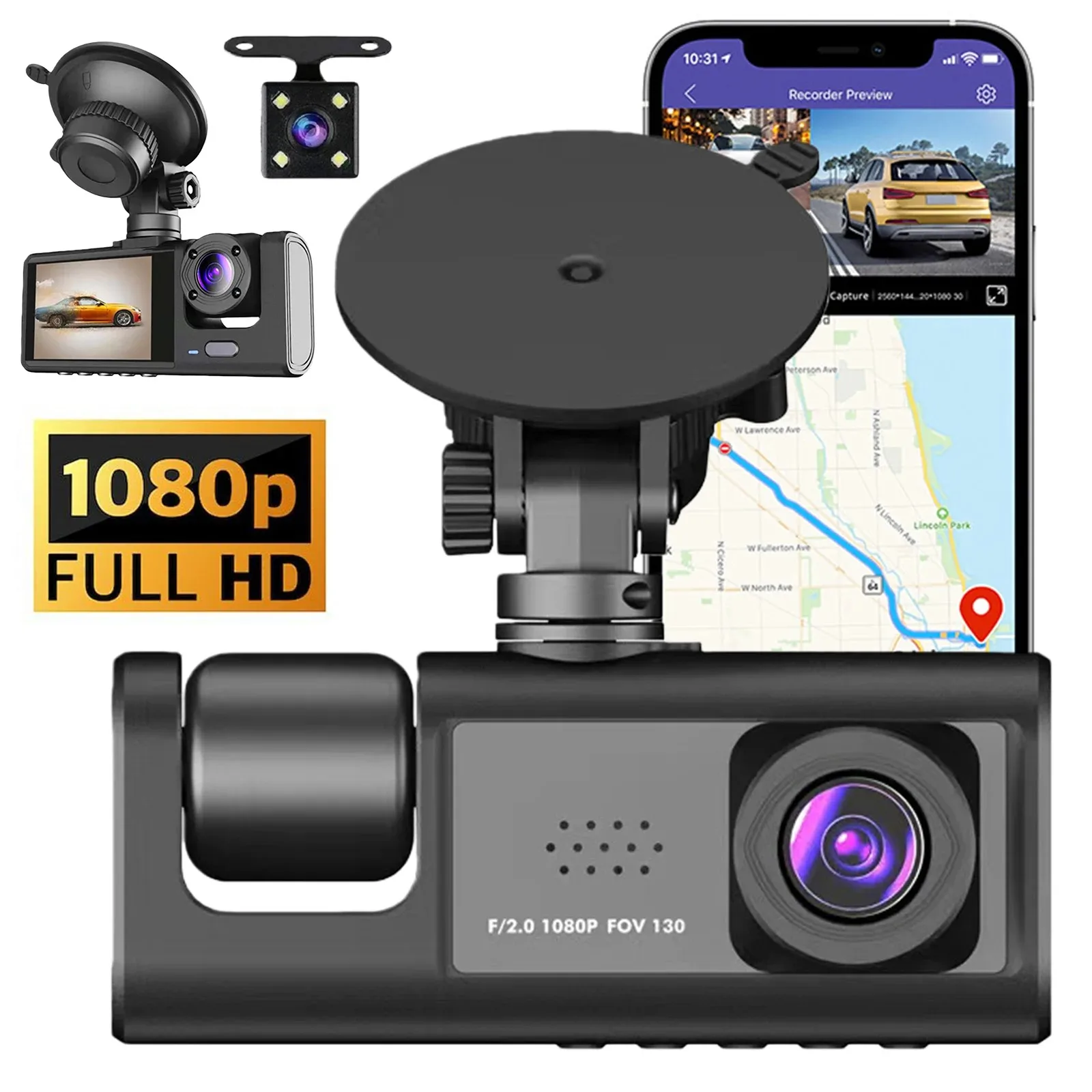 

While on front and rear dual recording mode, the dash camera's front camera