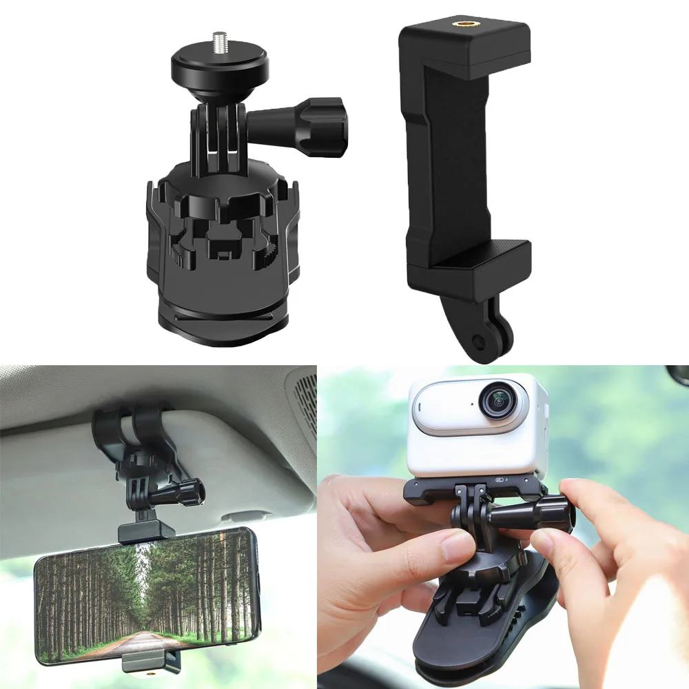 

Car Sun Visor Mount Action Camera Holder Cell Phone Mount 360°Rotating for Insta360 GO 3/360 X3/Action 3 Camera Accessories