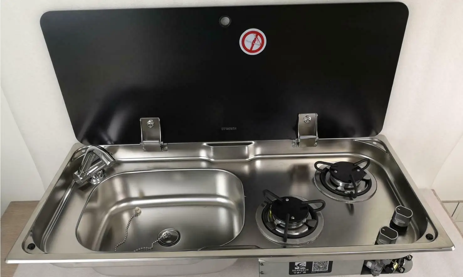 High Quality Two-Burner Gas Hob Sink Combo Stainless Steel Tempered Glass RV Motorhome Caravan Campervan Boat Yacht Kitchen