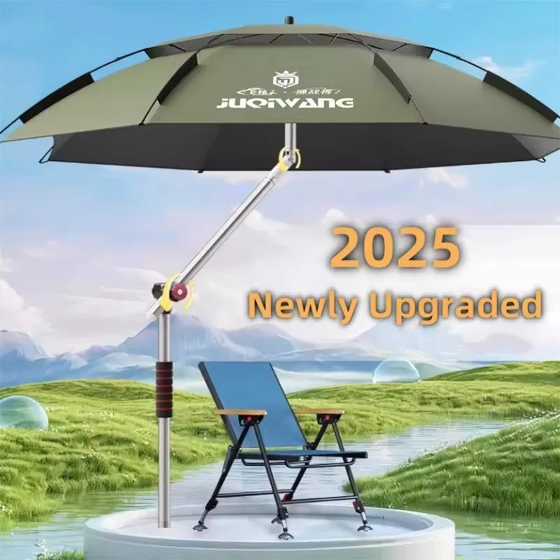 2025, neuer Angelschirm, verbesserte mechanische Einstellung, Angelschirm, Outdoor, Edelstahlstange,