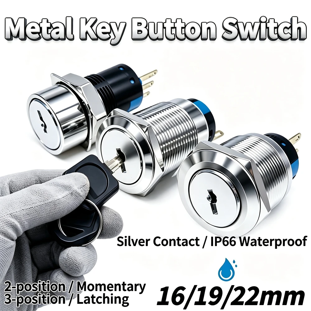 16mm 19mm 22mm Stainless Steel Metal Key Rotary Switch Self-Locking Self-Reset 2 Position 3 Position Key Lock Button With Key
