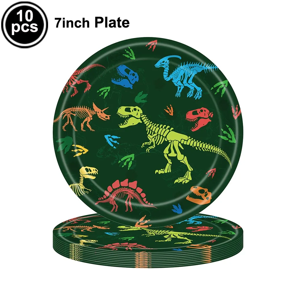 Dinosaur Theme Disposable Tableware Paper Plates Cups Napkins Tablecloth Banner  Boys Dinosaur Birthday Party Decor Supplies