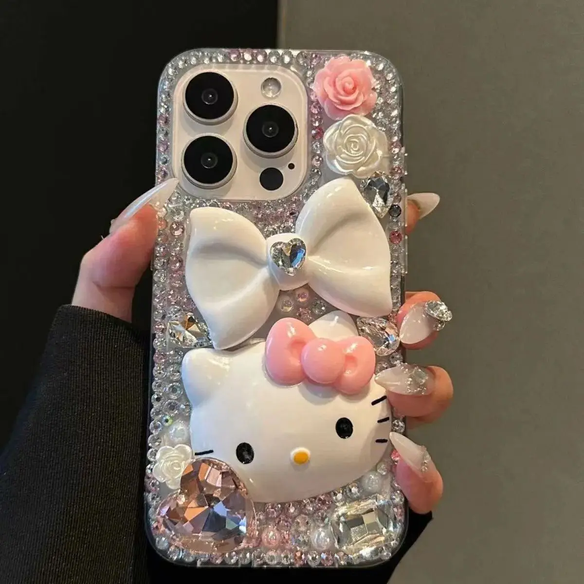 

Diy Diamond-Filled Hello Kitty Mobile Phone Case for Iphone16 15 14Pro Max Sanrioed Kawaii Girls Upscale Luxurious Festival Gift