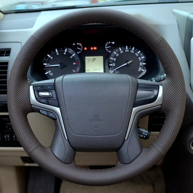 

Сшитый вручную нескользящий прочный кожаный чехол на руль из наппа для Toyota Prado Land Cruiser, аксессуары для салона автомобиля