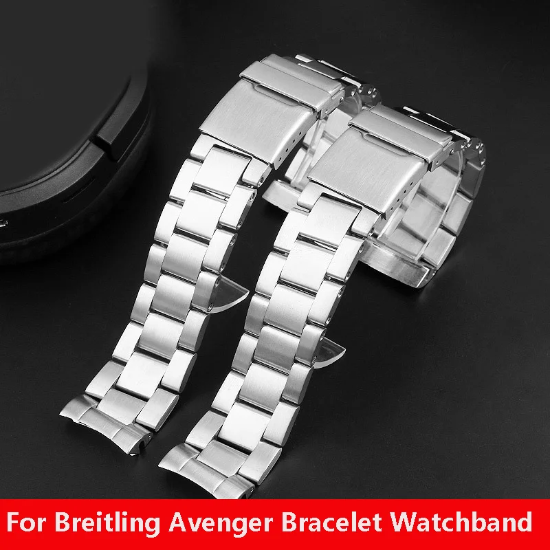 High Quality Solid 316L Stainless Steel Watch Band Deployment Clasp Wristband For Breitling 22mm Strap Avenger Bracelet Men