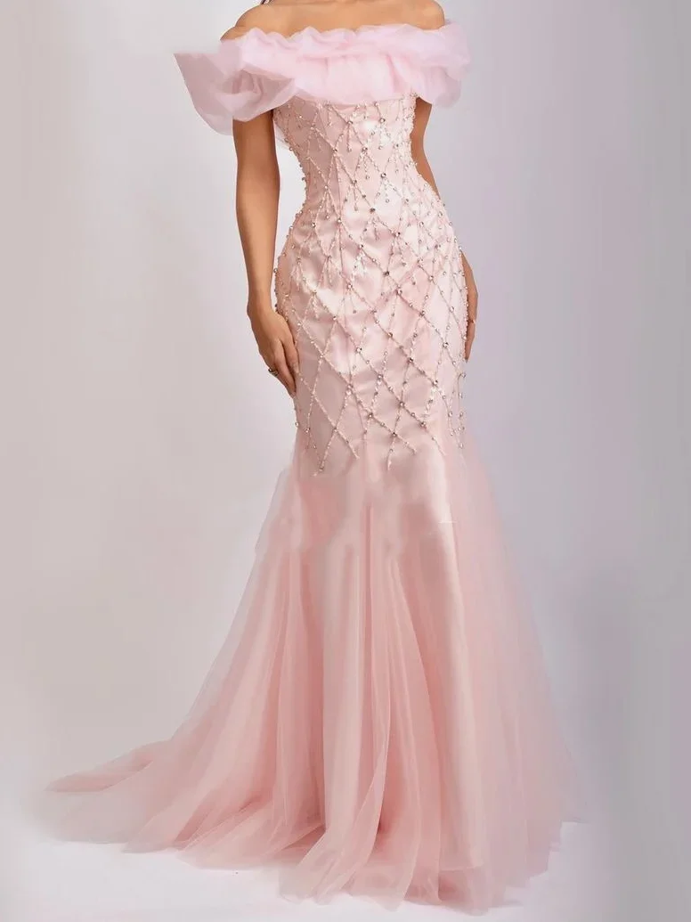 Elegant Brithday Evening Dresses Mermaid Sleeveless Prom Dresses Crystal Beaded Boat Formal Occasion Evening Party Gowns