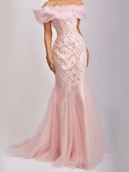 Elegant Brithday Evening Dresses Mermaid Sleeveless Prom Dresses Crystal Beaded Boat Formal Occasion Evening Party Gowns