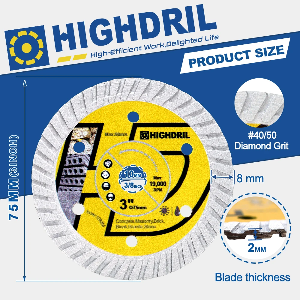 

HIGHDRIL 75mm Cutting Disc Set Mini Saw Blade Wood Steel Concrete Granite Glass Tile Hand Tool 3 Inch Saw Blade Cutter Ceramic