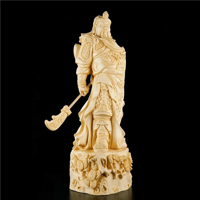 40cm big size Guan Yu God Statue Hinoki Wooden Sculpture Gift Chinese Figure Feng Shui For Home Decor