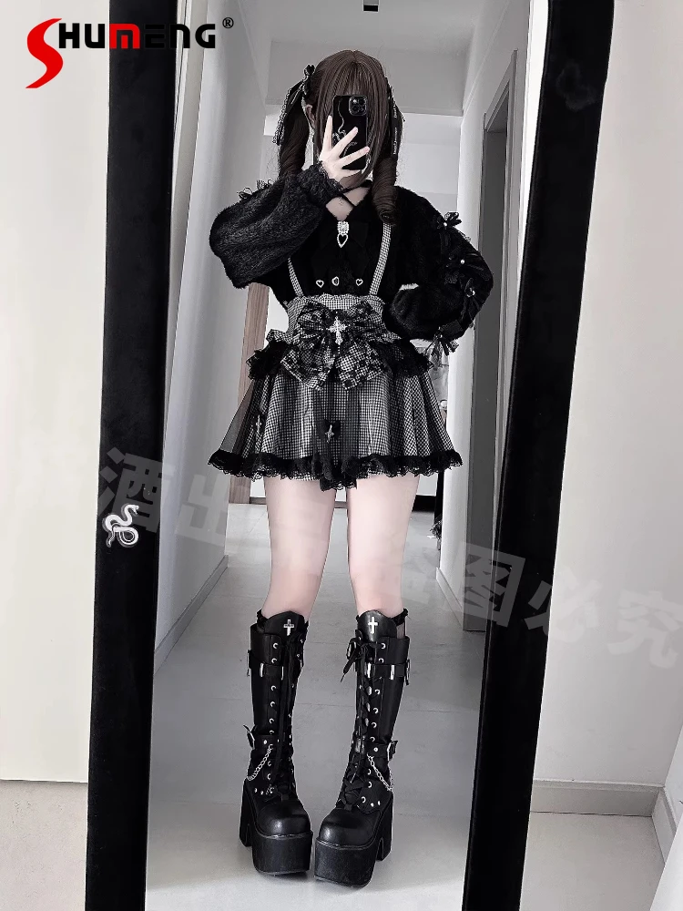 

Japanese Mine Mass-Produced Girls Skirt Set 2026 New Spring Sweet Bow Knitted Cardigan Coats High Waist Skirt Outfit for Women