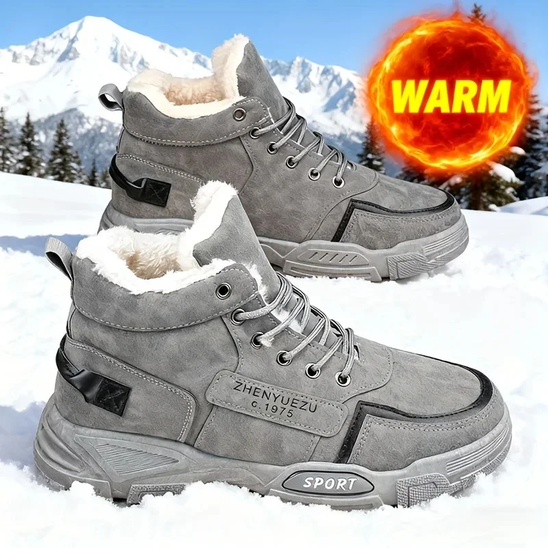 Men Winter Snow Boots High Top Fleece Lined Anti Slip Rubber Sole Casual Outdoor Work Ankle Shoes Warm Insulated Waterproof EVAX
