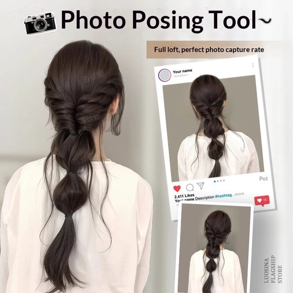 Immagine 5: Clip per capelli a becco d'anatra, coda di cavallo sintetica effetto bolle, resistente al calore, accessori moda per capelli da donna per styling quotidiano e feste
