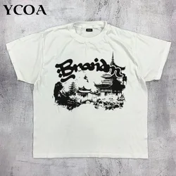 Men T-Shirt Short Sleeve Tee Cotton Oversized Summer Harajuku Graphic Y2k Streetwear Korean Fashion Vintage Aesthetic Clothing