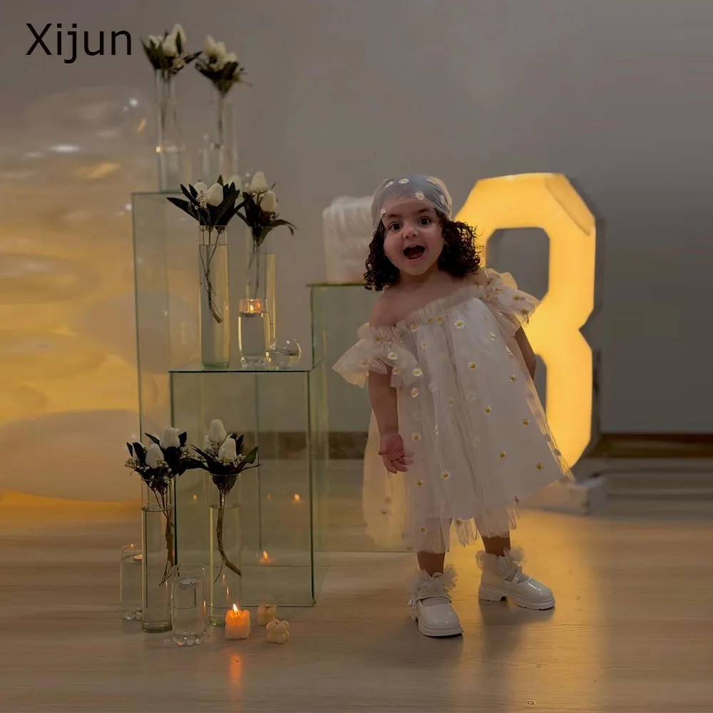 

Платья для девочек из тюля Xijun Princess с цветочным узором, с вырезом-лодочкой, в дубайском стиле, для дня рождения, длиной до колена, для свадебных вечеринок, на заказ