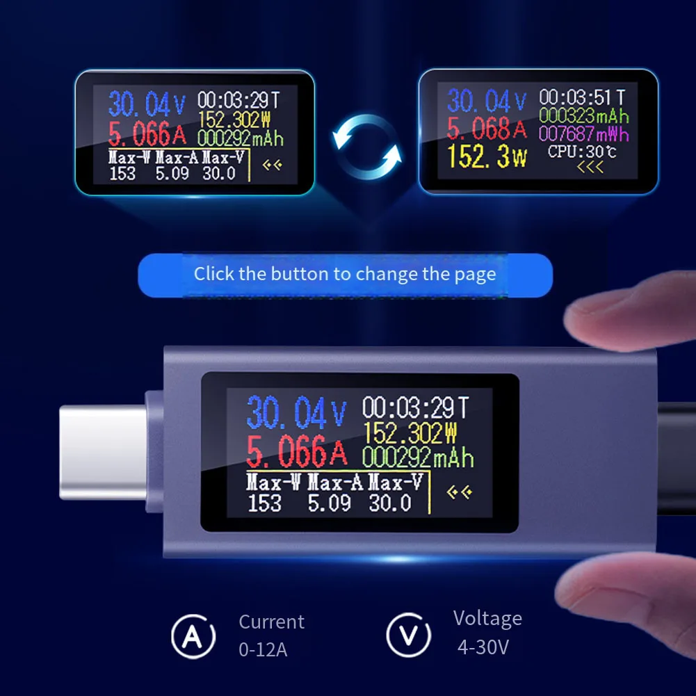 Capacity Record Type-C Voltage Meter 2302C USB Meter Bidirectional Current Test CNC Metal Shell Fast Charging Support